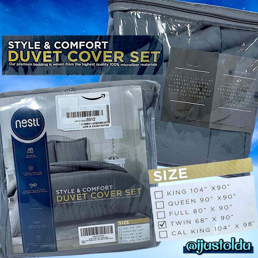 Nestl Twin Duvet Cover Set & Sham | Stone Gray | Wrinkle Free Microfiber 68″×90″